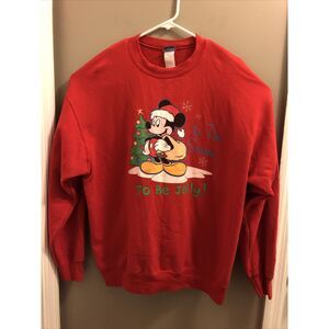 Vintage MICKEY MOUSE XL Red "TIS THE SEASON TO BE JOLLY" Sweatshirt Christmas